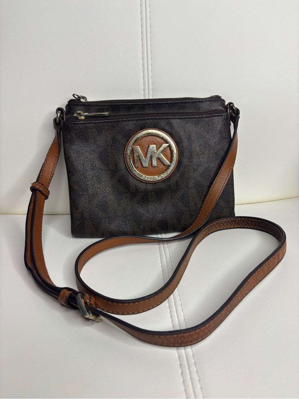 Michael Kors Chocolate Brown Crossbody with Tan Strap